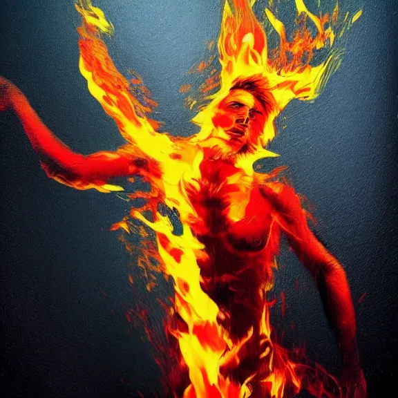 Prompt: abstract painting of man on fire. Handsome. Long hair. portrait. ArtStation. Marco Bucci Rule of thirds. Silouette. Pain.