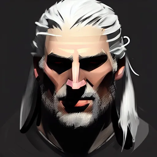 Prompt: geralt of rivia, character, messy by benedick bana