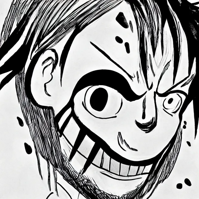 Image similar to [ luffy mustache ] ( black and white )