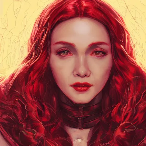 Prompt: Portrait of Wanda the scarlet witch, Marvel, highly detailed, anger, fear, ominous background, artstation, trending on ArtStation, by smile _zPRO