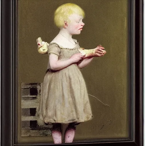 Prompt: girl with albino mouse, by alfred stevens