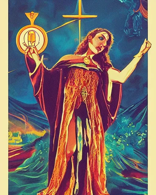 Prompt: “ a 1 9 8 0 s pulp poster of the high priestess tarot card, detailed, 4 k, poster design ”