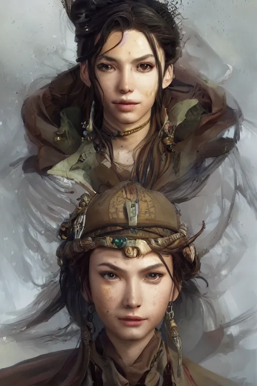 Image similar to A masterpiece portrait of a Incredibly beautiful queer Syberian post apocalyptic shaman girl . medium shot, intricate, elegant, highly detailed. trending on artstation, digital art, by Stanley Artgerm Lau, WLOP, Rossdraws, James Jean, Andrei Riabovitchev, Marc Simonetti, Yoshitaka Amano