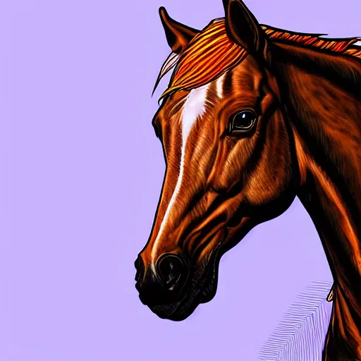 Prompt: digital horse, synthwave palette, highly detailed, anatomically correct equine, retro feel, portrait, digital art