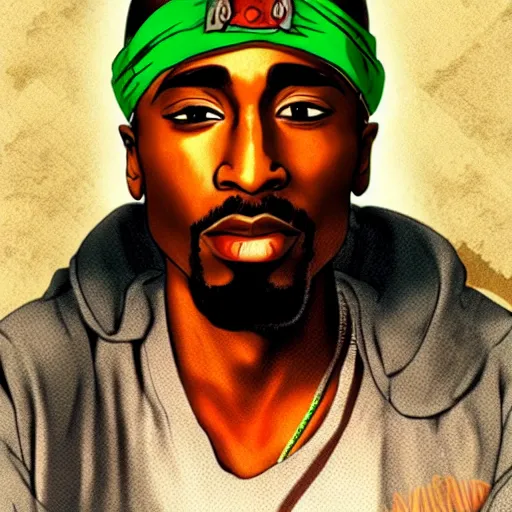 Image similar to Tupac Shakur, screenshot from a 2012s anime