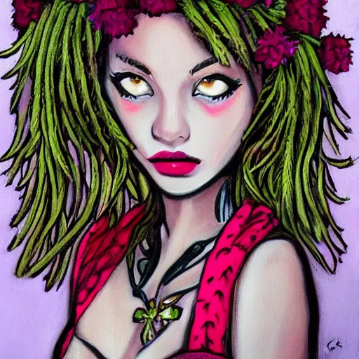 Prompt: Flowerpunk girl, painting by Chiptek