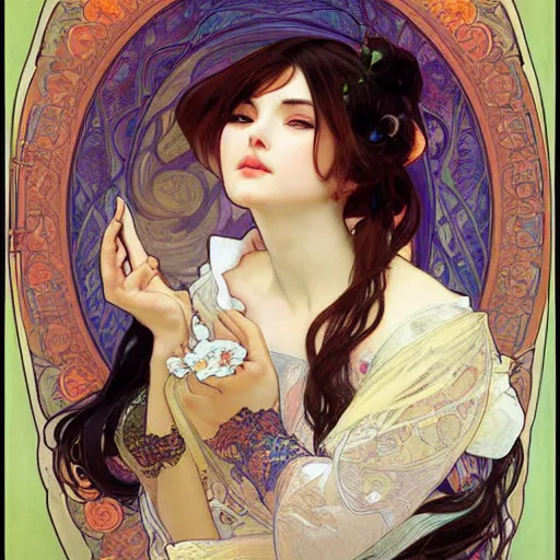 Prompt: portrait of a calico cat, masterpiece, sakimichan, Ross Tran, Alphonse Mucha