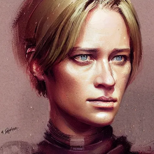 Image similar to portrait of a woman by greg rutkowski, she looks like mackenzie davis but old, impeccable military composure, wearing tactical gear of the galactic alliance, star wars expanded universe, she is about 6 0 years old, highly detailed portrait, digital painting, artstation, concept art, smooth, sharp foccus ilustration, artstation hq