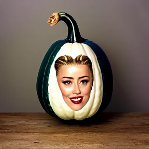 Image similar to gourd shaped like the face of amber heard hybrid intercross mix as a gourd