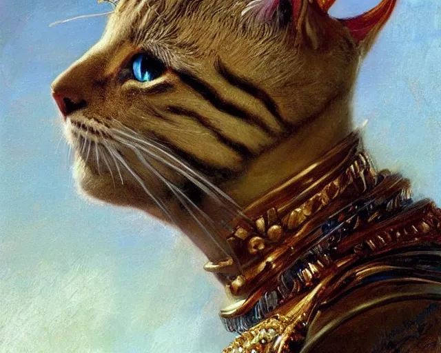 Prompt: closeup portrait of a humanoid cat old king with a crown, highly detailed painting by gaston bussiere, craig mullins, j. c. leyendecker 8 k