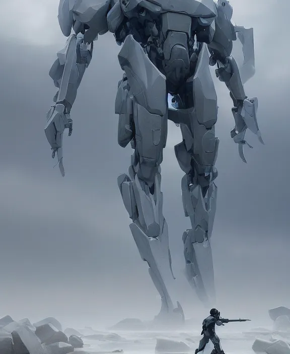 Image similar to surreal romantic metal gear prometheus horizontal white mecha building architecture by ruan jia, futuristic blame, white architecture in the beach in iceland, foggy, highly detailed, digital painting, arstation, concept art, hyperealistic octane render, unreal engine