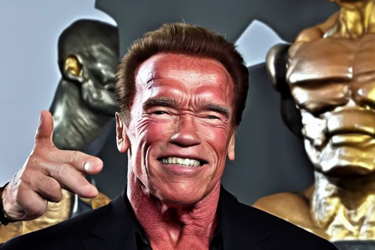 Prompt: arnold schwarzenegger with tiny shriveled arms