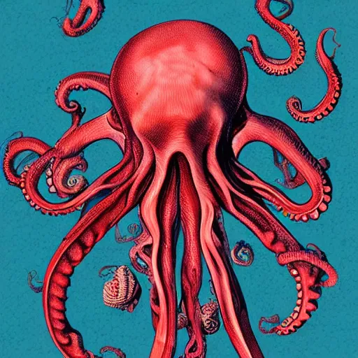 Image similar to a human rib cage filled with octopuses, fantasy illustration