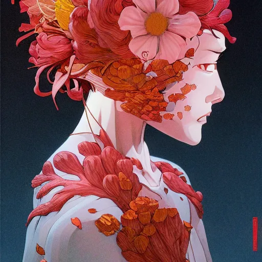 Image similar to prompt : flower character portrait soft light painted by james jean and katsuhiro otomo and erik jones, inspired by akira anime, smooth face feature, intricate oil painting, high detail illustration, sharp high detail, manga and anime 1 9 9 9