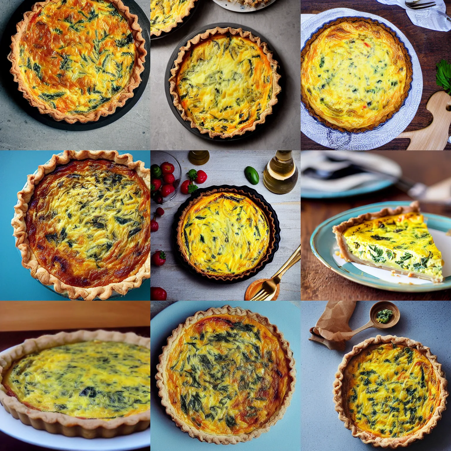 Prompt: photograph of a really yummy quiche