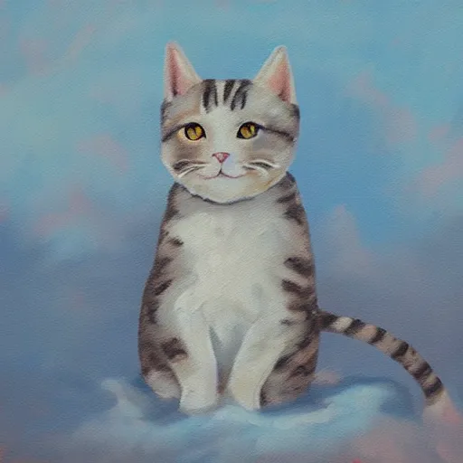 Prompt: 🐱 🌩 ❄ ☁, oil painting