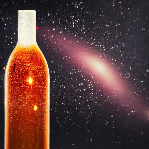 Prompt: professional studio photograph of a swirling galaxy contained within a bottle