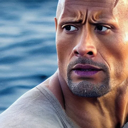 Image similar to close up cinematic still of Dwayne Johnson in JAWS