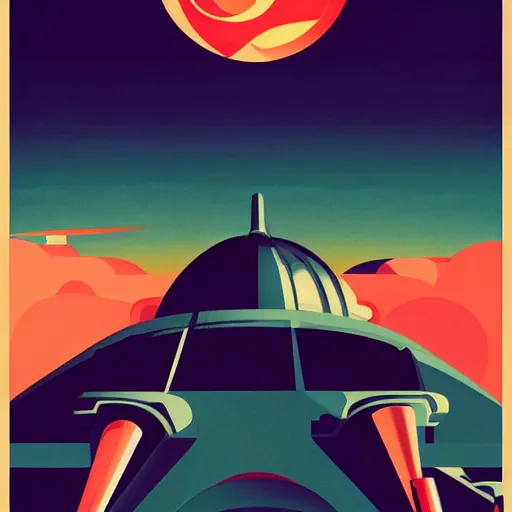 Prompt: an art deco painting by tom whalen, behance contest winner, retrofuturism, poster art, reimagined by industrial light & magic