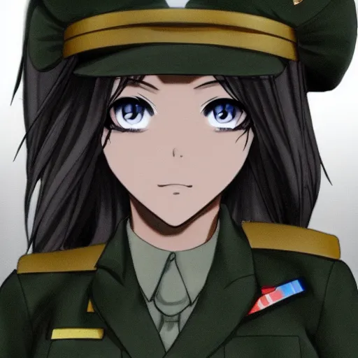 Image similar to anime girl wearing a us army corporal uniform