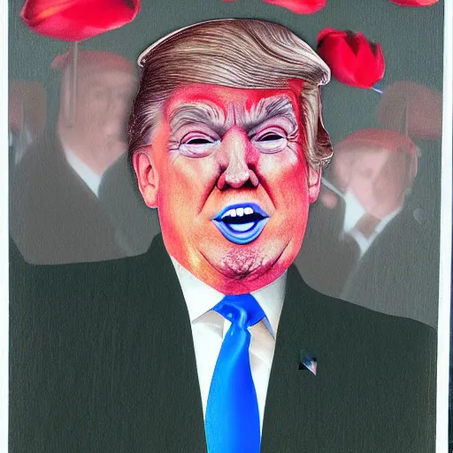 Image similar to high-quality selfie taken by Donald Trump as he ascends to be king of the tulip people, liliputian art, fantasy art, princess president, traditional japanese dress