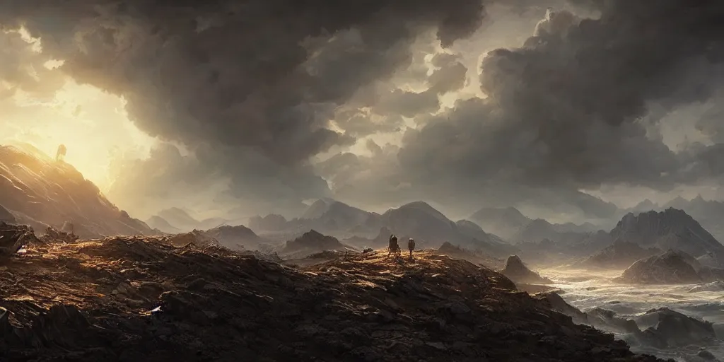 Prompt: the end of the world, epic landscape, cinematic by greg rutkowski, dylan cole and wlop