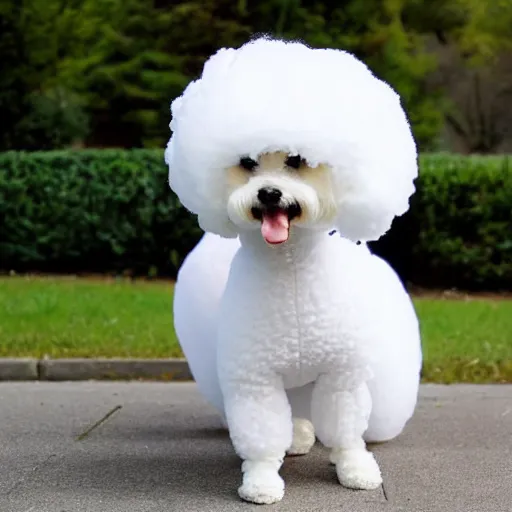 Prompt: a photo of a person wearing a bichon frise costume