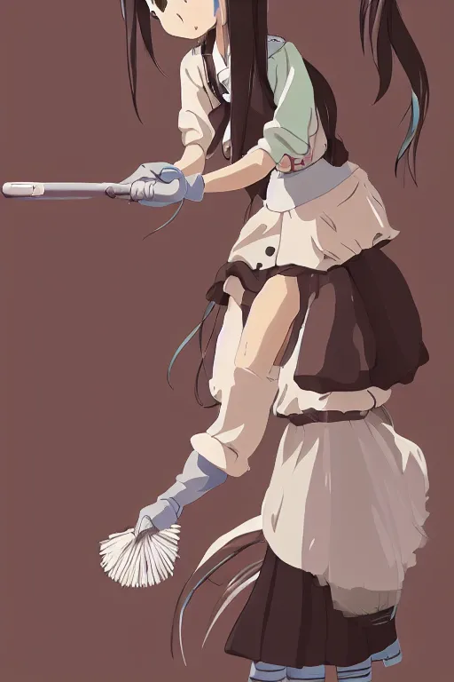 Prompt: cute anime maid cleaning, character drawing, studio ghibli, animation, detailed, award winning, trending on artstation,