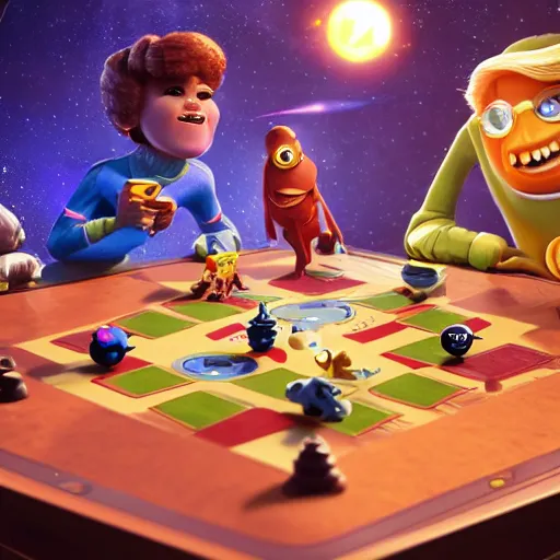 Prompt: ludo game in a different world, ludo in space, game, highly detailed, photorealistic, disney pixar, smooth, octane render, iridescent, 8 k