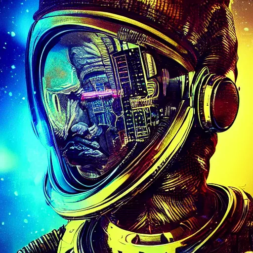 Image similar to portrait of an astronaut. full body portrait, intricate abstract. cyberpunk, intricate artwork. neon eyes, by Tooth Wu, wlop, beeple. octane render, trending on artstation, greg rutkowski very coherent symmetrical artwork. cinematic, hyper realism, high detail, octane render, 8k, minimalistic, hyperrealistic surrealism, award winning masterpiece with incredible details, a surreal vaporwave liminal space, highly detailed, trending on ArtStation