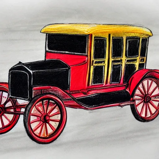 Prompt: a wax crayon sketch of a ford model t