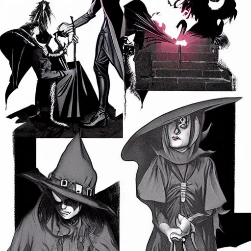 Image similar to a goth witch guy casting spells, by jamie hewlett and artgerm, aesthetic,