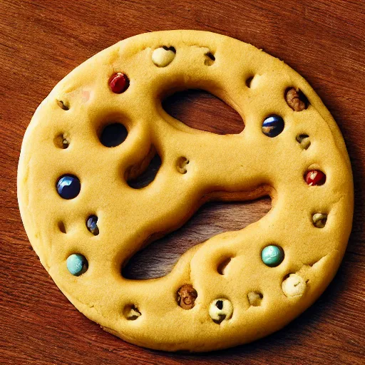 Image similar to circular golden cookie licking itself, pixar