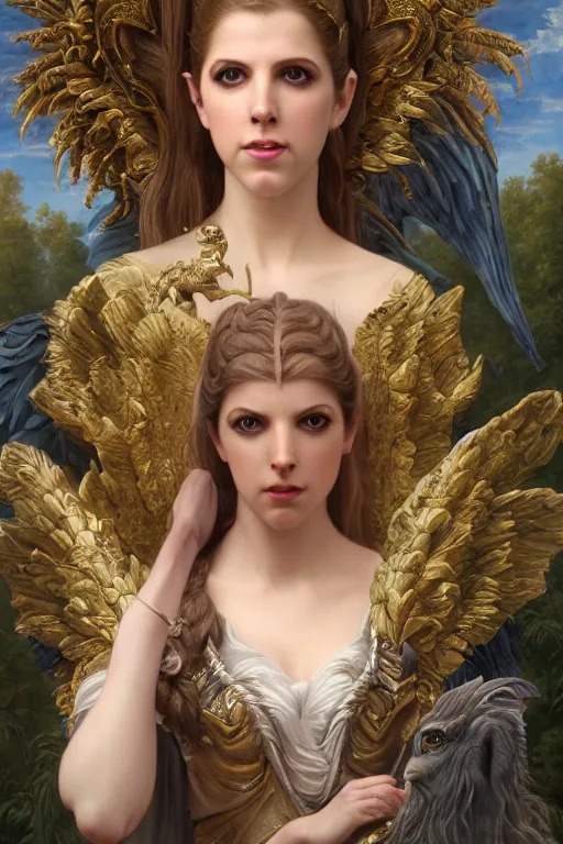 Image similar to A fantasy book style portrait painting of a hybrid Anna Kendrick, Anya_Taylor-Joy as a Mystical Valkyrie, Anubis-Reptilian, Atlantean Warrior, François Boucher, Oil Painting, unreal 5, DAZ, hyperrealistic, octane render, Regal, Refined, Detailed Digital Art, RPG portrait, William-Adolphe Bouguereau, Michael Cheval, Walt Disney (1937), Steampunk, Volumetric Golden dappled dynamic lighting, Highly Detailed, Cinematic Lighting, Unreal Engine, 8k, HD