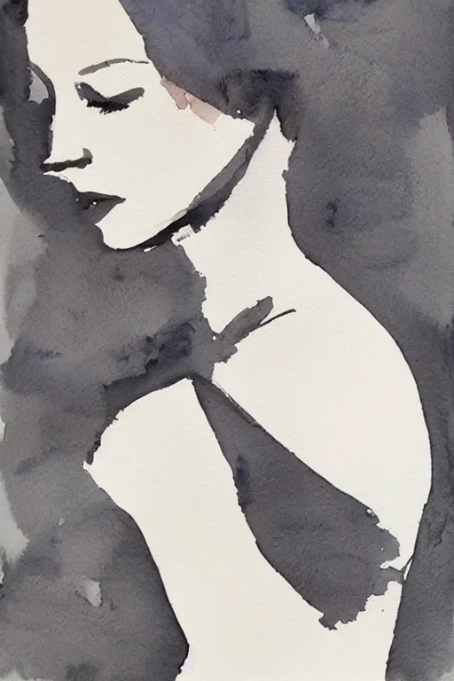 Prompt: beautiful woman portrait, grey, colorless and silent, watercolor portraits by David downton