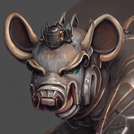 Prompt: portrait concept painting of a rampaging ashigaru mecha boar, warthog. fantasy painting, dungeons and dragons, magic the gathering art, of bamboo, laquer and steel, steampunk - inspired by brian froud and greg rutkowski and jessica rossier