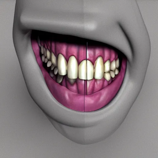 Image similar to poorly rendered 3 d set of teeth