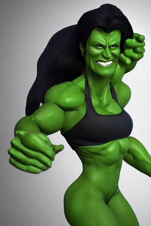 Image similar to she hulk but actually made well, detailed cgi, blender model, 4 k