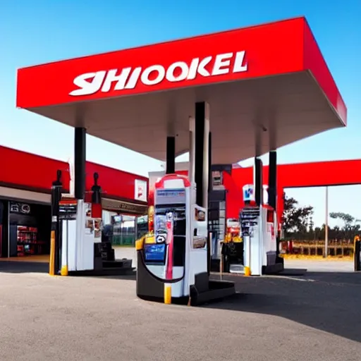 Prompt: Shopfront of a petrol station convenience store in black and red colours, award winning architectural design, best of retail