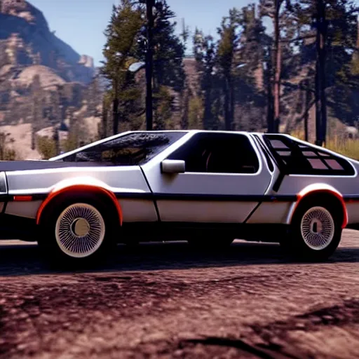 Prompt: 1 9 8 2 delorean in red dead redemption 2