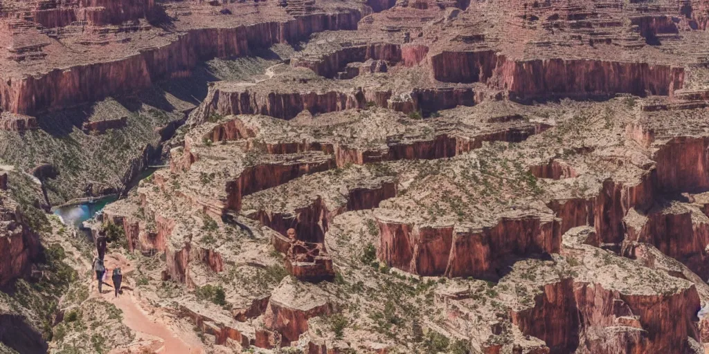 Prompt: A Fashion Catwalk in the Grand Canyon, High Quality Rendering, 4k high resolution with dynamic shadows and raytracing