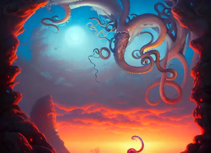 Image similar to Kraken cove, sunset archipelago, dreamworks, peter mohrbacher