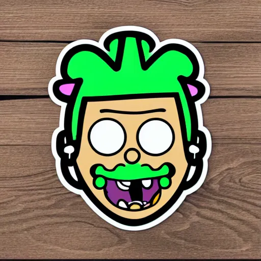 Image similar to a pickle-rick, svg sticker, vector art, wearing headphones, jamming to music