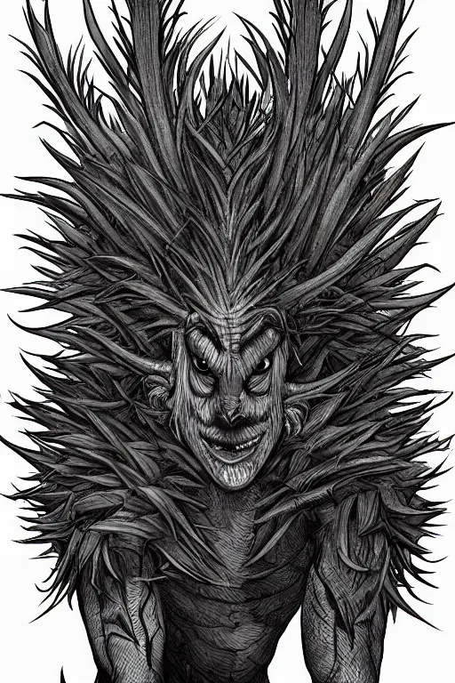 Prompt: a humanoid thistle monster, highly detailed, digital art, sharp focus, trending on art station, plant, anime art style