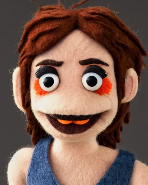 Image similar to abby from the last of us as a muppet. highly detailed felt. hyper real photo. 4 k.