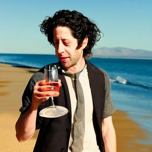 Prompt: Hale Appleman drinking alcohol on the beach