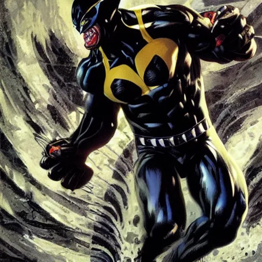 Image similar to wolverine venom symbiote, alex ross art