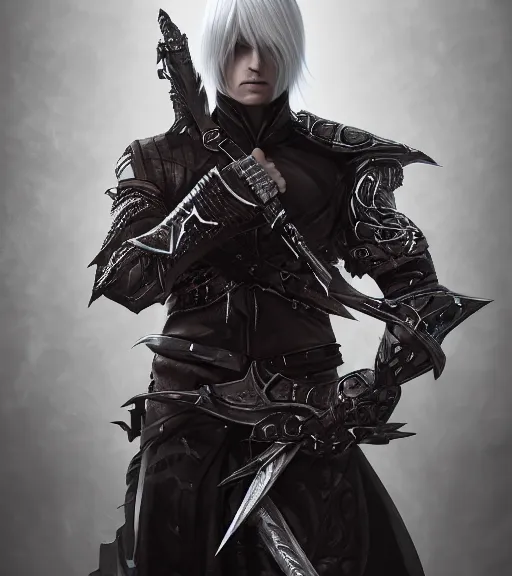 V from Devil May Cry as an elf, wearing daedric, Stable Diffusion