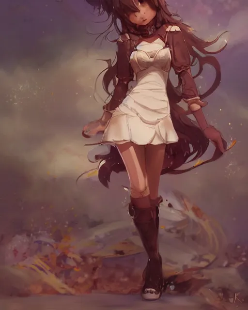 Prompt: a girl as personification of chocolate cupcake, fantasy bakery, digital art by krenz cushart, laurie greasly, intricate details, sharp focus, smooth, epic composition