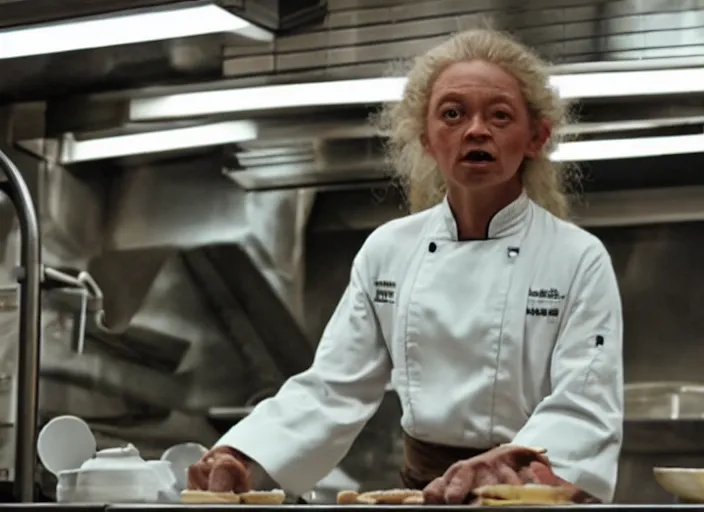 Image similar to film still of yoda working as a pastry chef in the new Star Wars movie, 4k